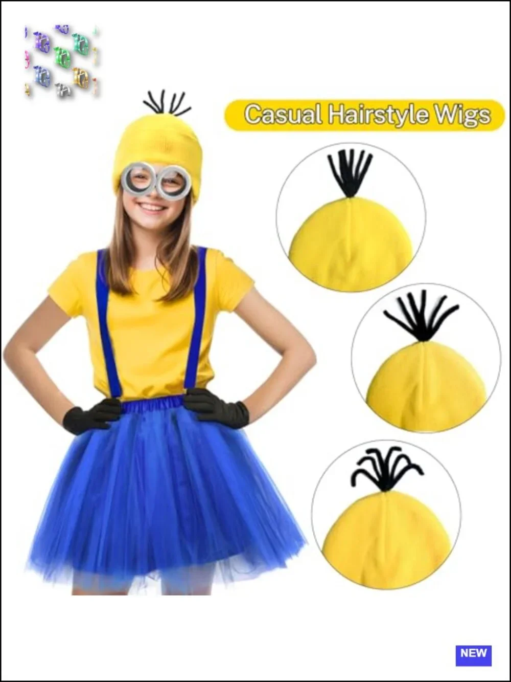 Kids Halloween Costume Set Tutu Skirt, Hat, Goggles, Suspenders, Gloves - 5